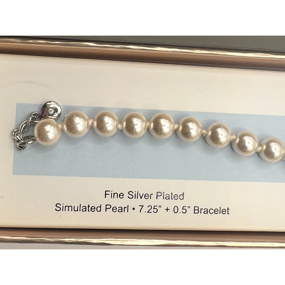 Vintage SU‎ Faux Pearl Bracelet Fine Silver-Plated Link Bracelet 7.25" NOS NIB